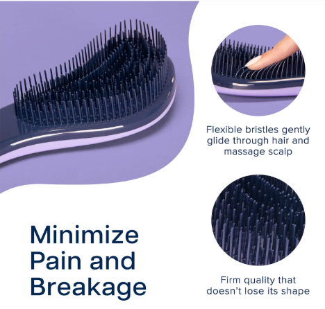 Thru Detangling Brush for Adults and Kids - Detangler Brush for Curly or Straight, Wet or Dry Hair - Gentle on Tangles Hair Comb - 7.5x3-Inch, Pink and Purple (Pack of 2) - Image 4