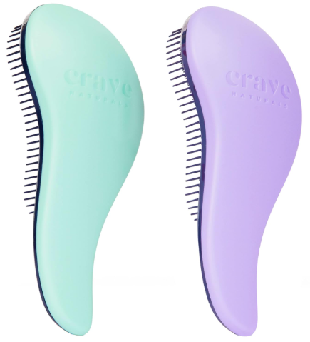 Crave Naturals Glide Thru Detangling Brush for Adults and Kids - Detangler Brush for Curly or Straight, Wet or Dry Hair - Gentle on Tangles Hair Comb - 7.5x3-Inch, Turquoise and Purple (Pack of 2) - Image 2