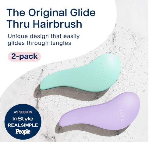 Crave Naturals Glide Thru Detangling Brush for Adults and Kids - Detangler Brush for Curly or Straight, Wet or Dry Hair - Gentle on Tangles Hair Comb - 7.5x3-Inch, Turquoise and Purple (Pack of 2) - Image 3