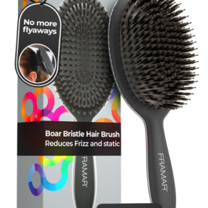 FRAMAR Soft Boar Bristle Hair Brush For Women – Boars Hair Brush For Women, Boar Brush For Fine Hair, Hairbrush For Fine Hair, Soft Bristle Brush For Slick Back, Volume and Shine - Black