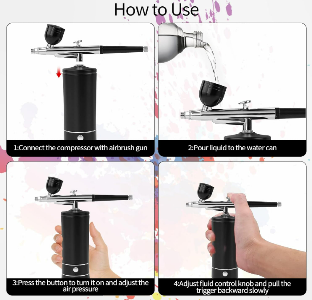 Airbrush Kit Air Brush Kit With Air Compressor Nail Charms Wireless Air Brush for Barber, Nail Art, Makeup, Model Painting (Black) - Image 3