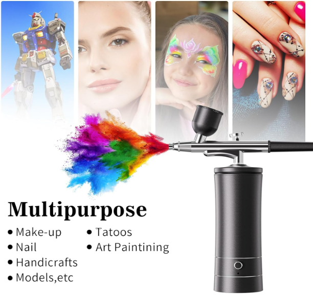 Airbrush Kit Air Brush Kit With Air Compressor Nail Charms Wireless Air Brush for Barber, Nail Art, Makeup, Model Painting (Black) - Image 4