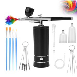 Airbrush Kit Air Brush Kit With Air Compressor Nail Charms Wireless Air Brush for Barber, Nail Art, Makeup, Model Painting (Black)