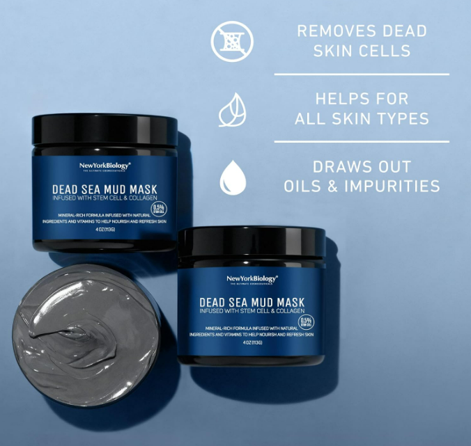 New York Biology Dead Sea Mud Mask for Face, Body | with Stem Cell and Collagen | Spa Quality Pore Refiner for Oily Skin | Natural Skincare for Women, Men | Tighten Skin | 4 oz (Pack of 2) - Image 2