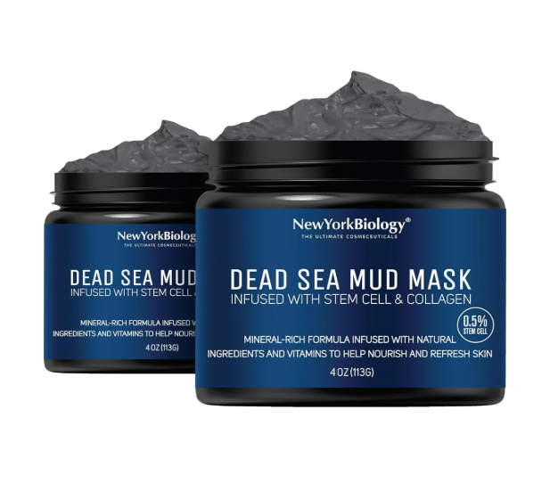 New York Biology Dead Sea Mud Mask for Face, Body | with Stem Cell and Collagen | Spa Quality Pore Refiner for Oily Skin | Natural Skincare for Women, Men | Tighten Skin | 4 oz (Pack of 2)
