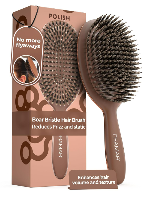 FRAMAR Soft Boar Bristle Hair Brush For Women – Boars Hair Brush For Women, Boar Brush For Fine Hair, Hairbrush For Fine Hair, Soft Bristle Brush For Slick Back, Volume and Shine - Chocolate