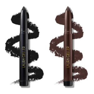 LAURA GELLER NEW YORK Kajal Longwear Kohl Eyeliner Pencil Duo - Deep Black & Smoky Taupe - Caffeine and Vitamin E - Smooth & Blendable Liner - Built-In Sharpener