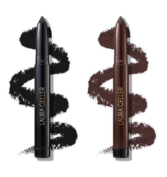 LAURA GELLER NEW YORK Kajal Longwear Kohl Eyeliner Pencil Duo - Deep Black & Smoky Taupe - Caffeine and Vitamin E - Smooth & Blendable Liner - Built-In Sharpener