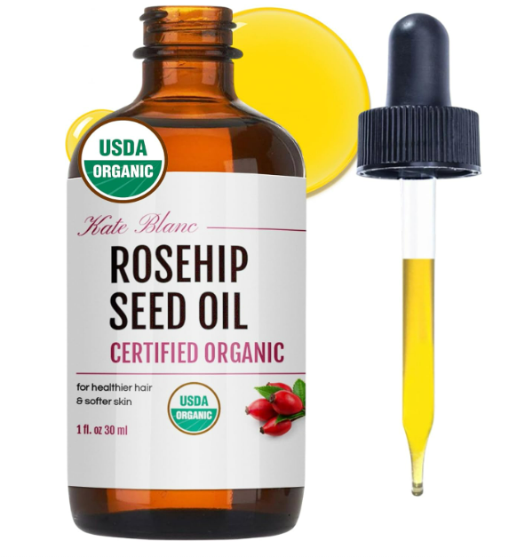 Kate Blanc Cosmetics Rosehip Seed Oil for Face, 100% Pure Organic | Cold Pressed Unrefined Rose Hip Facial Oil for Skin, Hair & Gua Sha Massage (1oz)