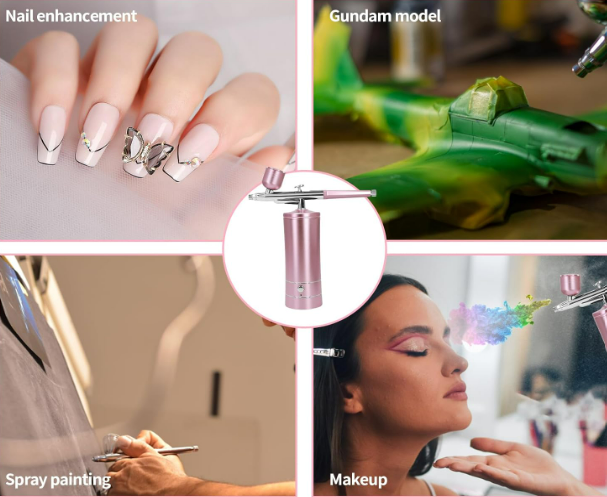 Airbrush Kit Air Brush Kit With Air Compressor Nail Charms Wireless Air Brush for Barber, Nail Art,Makeup, Model Painting (Pink) - Image 2