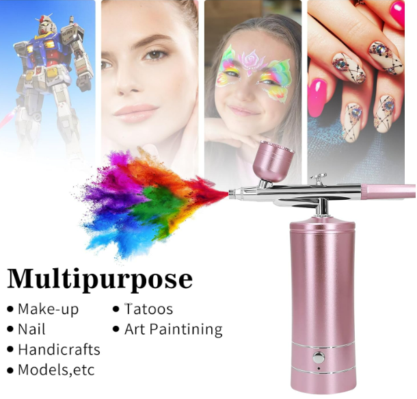 Airbrush Kit Air Brush Kit With Air Compressor Nail Charms Wireless Air Brush for Barber, Nail Art,Makeup, Model Painting (Pink) - Image 3