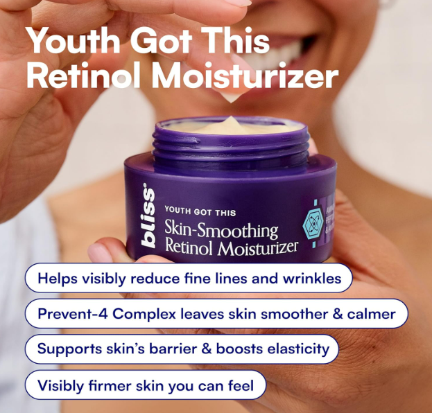 Bliss Retinol Face Moisturizer | Youth Got This Gentle Anti-Aging Cream with Pure Retinol + PREVENT-4™ Complex for Fine Lines, Wrinkles & Hydration | Cruelty Free, 1.7 fl oz - Image 3