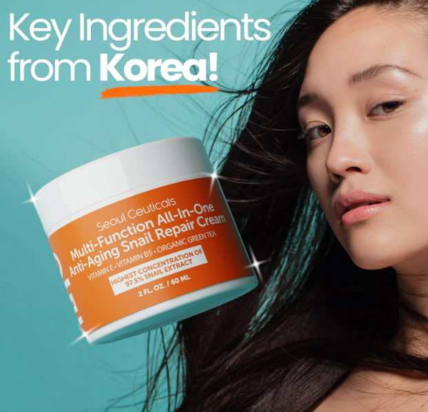 SeoulCeuticals Snail Mucin Moisturizer 97.5% - Korean Skin Care Snail Repair Cream - Day & Night Anti Aging K Beauty Skincare Cruelty Free 2oz - Image 4