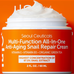 SeoulCeuticals Snail Mucin Moisturizer 97.5% - Korean Skin Care Snail Repair Cream - Day & Night Anti Aging K Beauty Skincare Cruelty Free 2oz