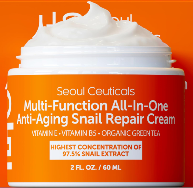 SeoulCeuticals Snail Mucin Moisturizer 97.5% - Korean Skin Care Snail Repair Cream - Day & Night Anti Aging K Beauty Skincare Cruelty Free 2oz