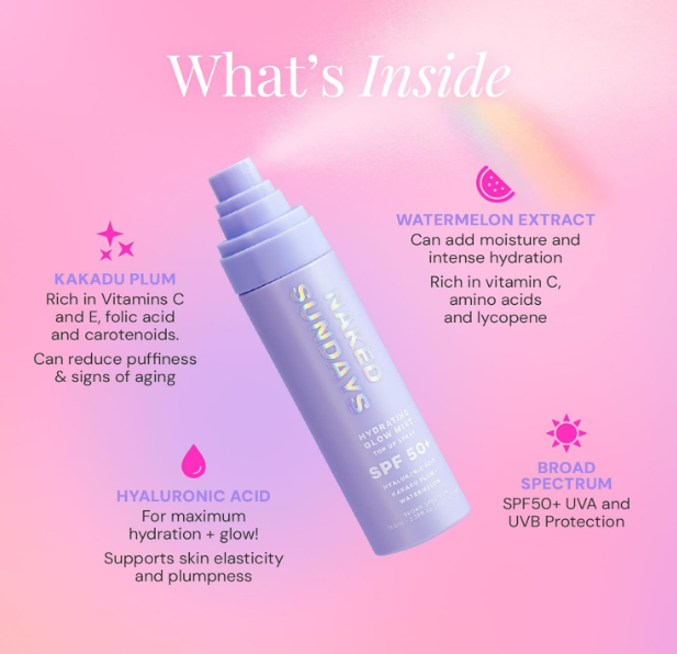 Naked Sundays SPF 50 Hydrating Glow Face Mist, Sunscreen Setting Spray & SPF Mist for Face, Makeup Setting Spray with Hyaluronic Acid, Lightweight, Non-Greasy Hydration, 75ml - Image 3