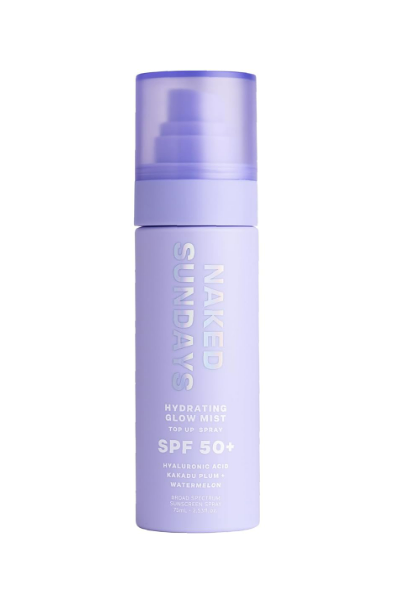 Naked Sundays SPF 50 Hydrating Glow Face Mist, Sunscreen Setting Spray & SPF Mist for Face, Makeup Setting Spray with Hyaluronic Acid, Lightweight, Non-Greasy Hydration, 75ml