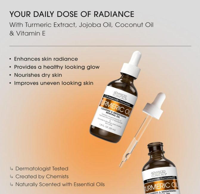 Advanced Clinicals Turmeric Oil Serum For Face | Facial Skin Care Serum With Jojoba + Coconut Oil To Improve Appearance Of Dark Spots & Uneven Skin Tone | Antioxidant Dry Skin Moisturizer, 2-Pack - Image 2