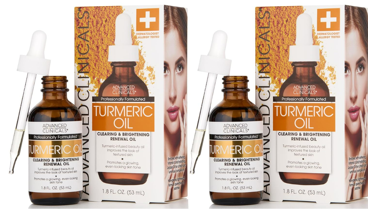 Advanced Clinicals Turmeric Oil Serum For Face | Facial Skin Care Serum With Jojoba + Coconut Oil To Improve Appearance Of Dark Spots & Uneven Skin Tone | Antioxidant Dry Skin Moisturizer, 2-Pack