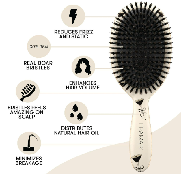 FRAMAR Soft Boar Bristle Hair Brush For Women – Boars Hair Brush For Women, Boar Brush For Fine Hair, Hairbrush For Fine Hair, Soft Bristle Brush For Slick Back, Volume and Shine - Espresso Martini - Image 4