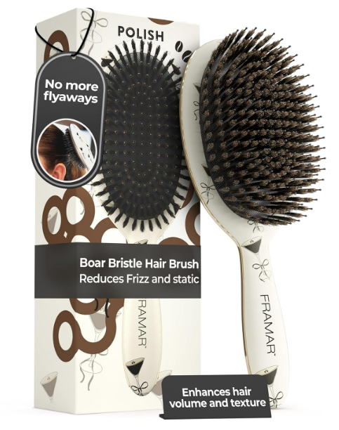 FRAMAR Soft Boar Bristle Hair Brush For Women – Boars Hair Brush For Women, Boar Brush For Fine Hair, Hairbrush For Fine Hair, Soft Bristle Brush For Slick Back, Volume and Shine - Espresso Martini