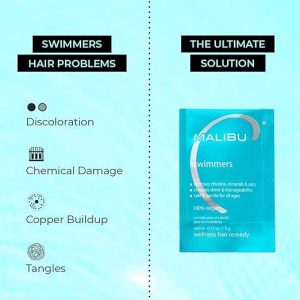 Malibu C Swimmers Wellness Remedy & After Pool Hair Care - Restoring & Hydrating Swim Treatment with Vitamin C Complex - Protects Against Discoloration from Chlorine, Salt Water, Build Up (12 Packets)