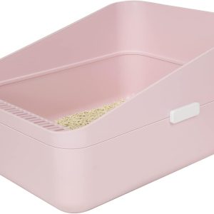 Sfozstra Open Cat Litter Box - High-Sided, Pink, Medium | ABS Material, Anti-Scatter Raised Enclosure, Leak-Proof Design, Easy-Clean, for Cats Up to 13 Lbs