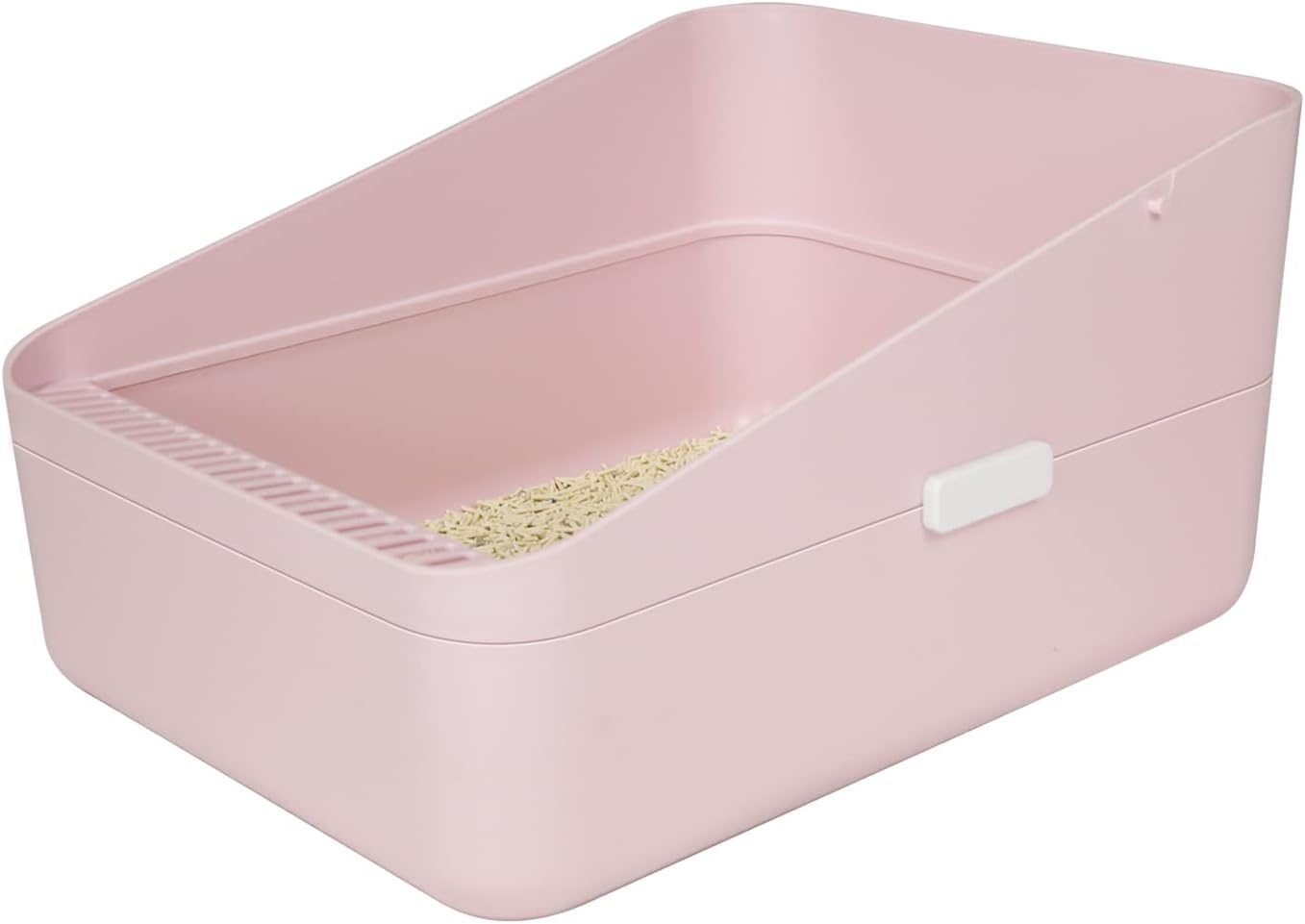 Sfozstra Open Cat Litter Box - High-Sided, Pink, Medium | ABS Material, Anti-Scatter Raised Enclosure, Leak-Proof Design, Easy-Clean, for Cats Up to 13 Lbs