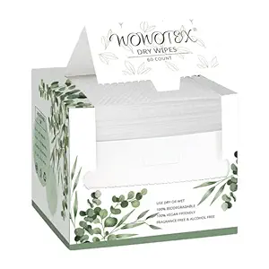 WOWOTEX Disposable Face Towel Biodegradable Large Dry Wipes 60 Count/Box Extra Thick Soft Clean Facial Towels for Sensitive Skin, Makeup Removing, Cleansing, Nursing, Travel, 10×12 Inches