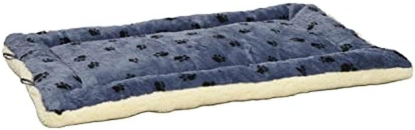 MidWest Homes for Pets QuietTime Reversible Paw Print Pet Bed, Soft Faux Fur & Fleece 48-Inch Crate Mat for Extra-Large Dogs, Machine Washable, Blue and Cream