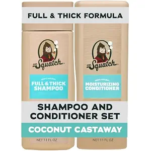 Dr. Squatch Full + Thick Men's Shampoo and Conditioner Set - For Fuller, Thicker-Looking Hair - Natural Shampoo and Conditioner for Men - Coconut Castaway (11 fl oz, 2-Pack)