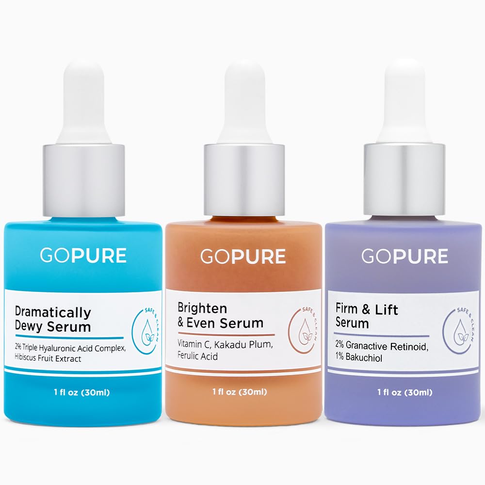 goPure Power Serum Trio Set - Radiant Vitamin C Serum, Hydrating Hyaluronic Acid, Bakuchiol and Retinol for Visibly Brighter, Moisturized, and Firmer-Looking Skin - Set of 3, 1.0 fl oz - Image 2