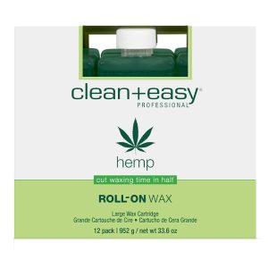 Clean + Easy Hemp Roll On Wax – Large Soft Wax Refill Cartridge for Hair Removal on for Legs, Arms & Body, 12 Pack