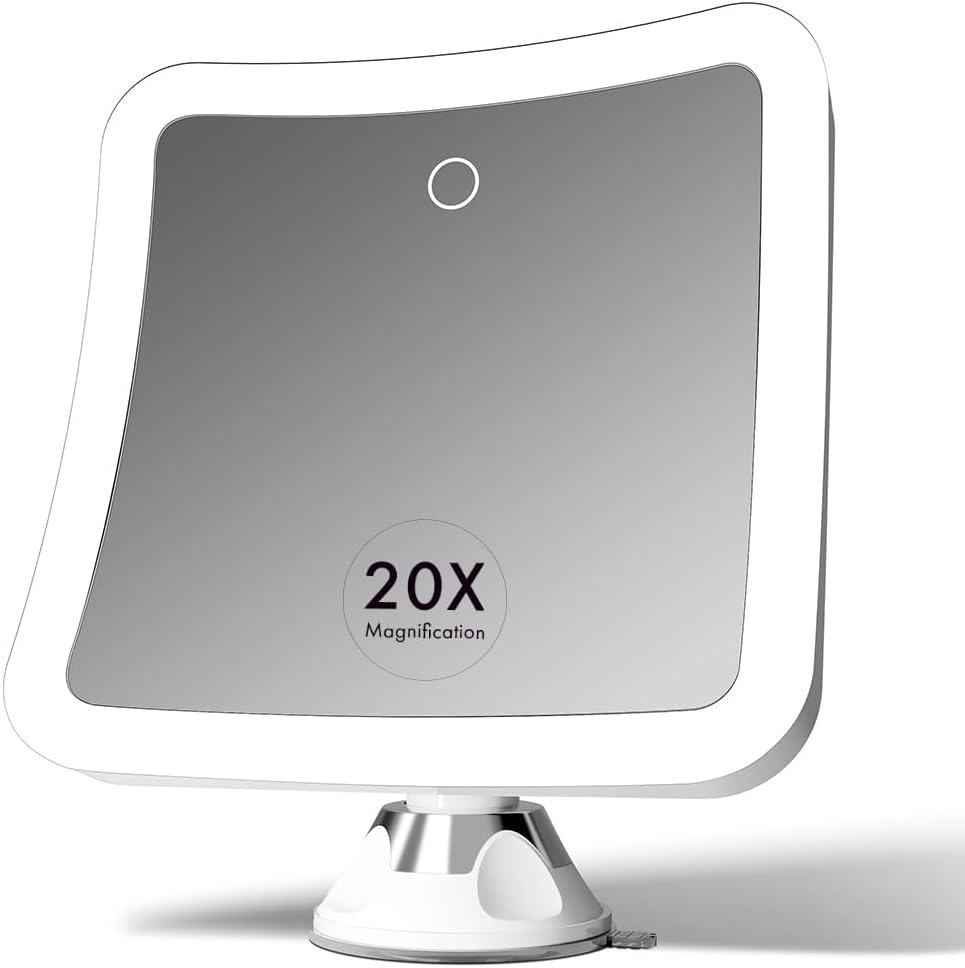 Fancii 20x Magnifying Makeup Mirror with LED Lights, Rechargeable, High Zoom | 7-inch Large Lighted Travel Mirror for Vanity and Bathroom, Dimmable, 3 Light Settings, Strong Suction, 360° Rotation - Image 2