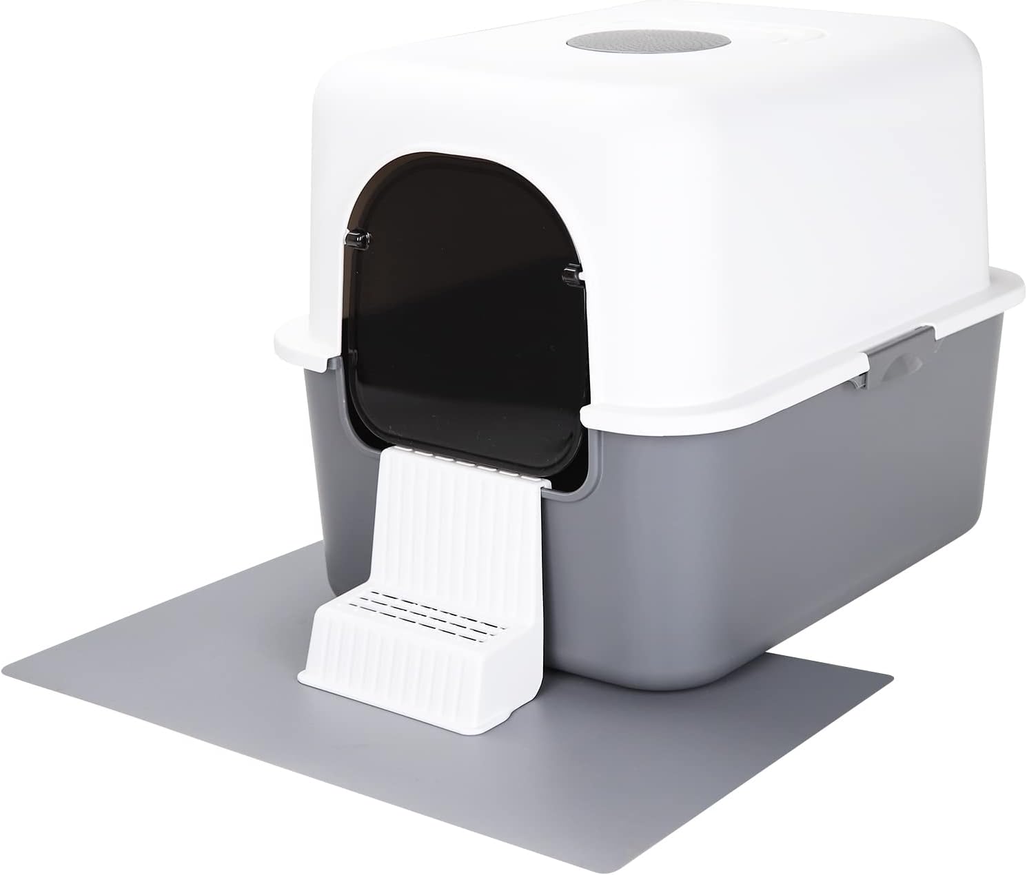 Sfozstra Grey Enclosed Cat Litter Box - Top & Front Entry | PP Material, Lift-Off Buckle Lock, High Sides, Odor Control Deodorizer, Sand Pedal, Carry Handle, for Cats Under 8 Lbs - Image 2