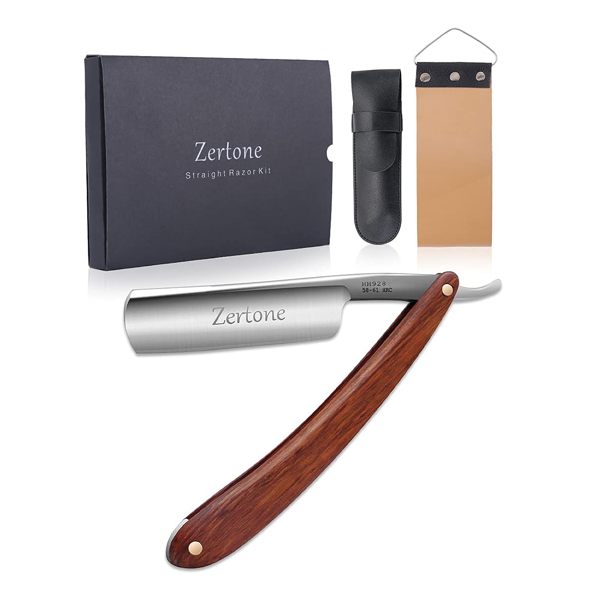 Zertone Straight Razors for Men Kit with Strop - Straight Edge Razor Natural Wood Scale – Sharp, High Hardness Carbon Steel Cutthroat Straight Razor Shaving Kit, Vintage Wood Handle, Barber Razor - Image 2