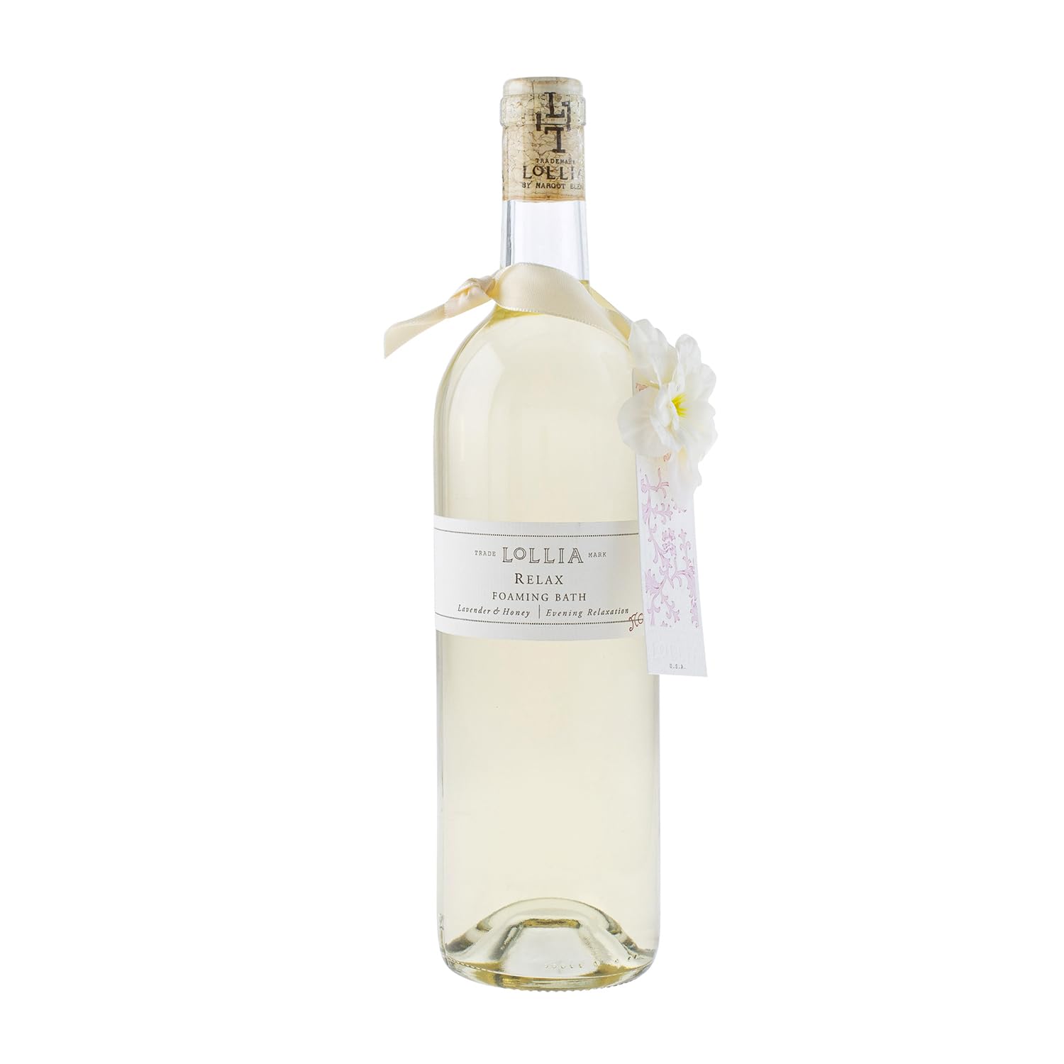 LOLLIA Relax Lavender Bubble Bath, 25 fl oz / 739.2 ml, Lavender Honey Scent, Luxury Hydrating & Soothing Bubble Skin Care for Women, Floral Home Spa Cleanser, Glass Bottle - Image 3