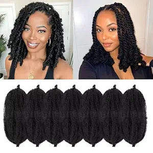7 Packs Marley Hair 14 Inch Black Marley Twist Braiding Hair Pre Separated Springy Afro Twist Hair Pre Fluffed Kinky Twist Hair for Braiding Natural Synthetic Cuban Twist Hair Extensions (14",1B)