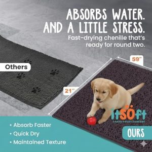 Dog Rugs for Muddy Paws 59x21 | Cleaner Mud Free Floors | Muddy Dogs Mats for Indoor, Dog Mat for Muddy Paws Door Mat Washable, Absorbent Chenille Mud Rug Paw Matt w/ Non Slip Backing, Chocolate Brown