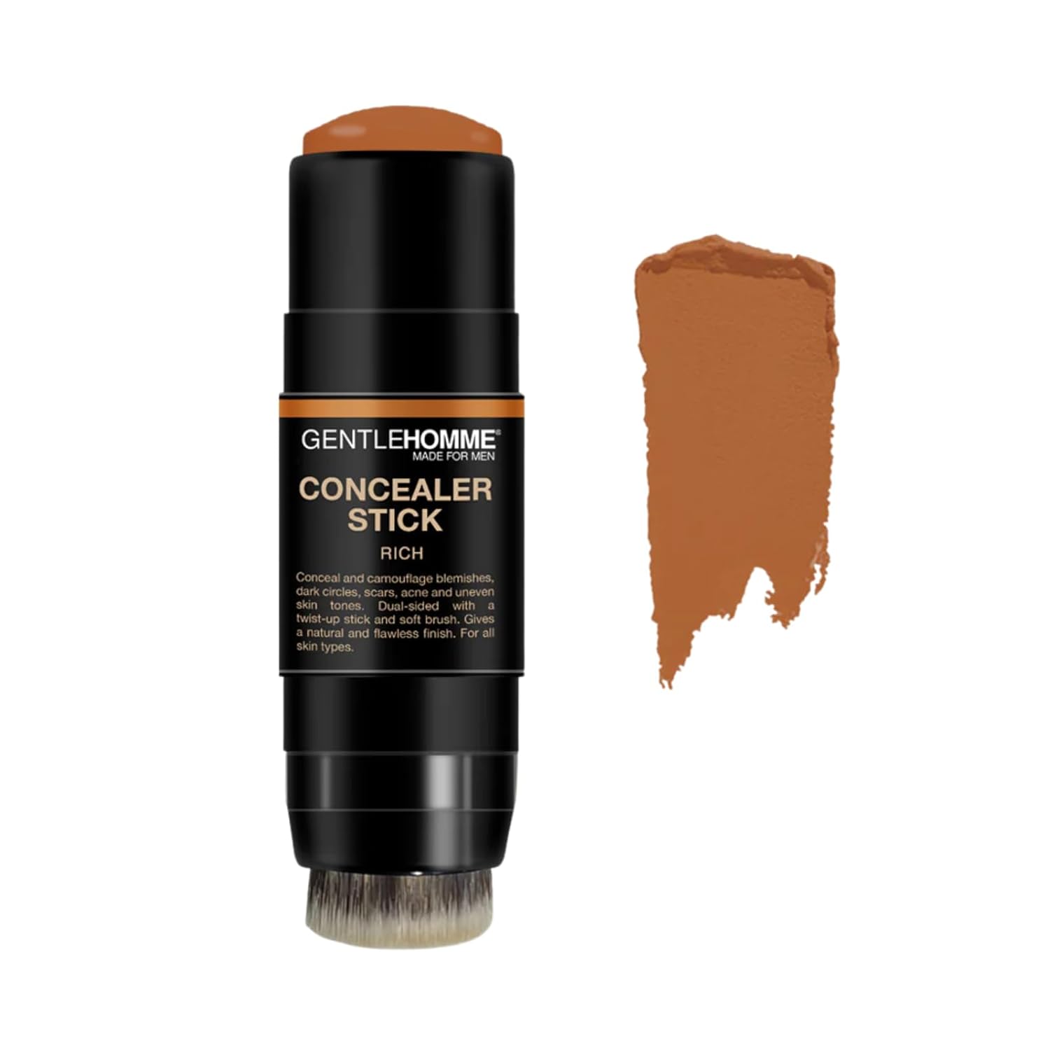 Gentlehomme - Concealer Stick - Men’s 2-in-1 Concealer & Brush - For Blemishes, Dark Circles, Scars, Acne & Uneven Skin Tones - Natural Finish - All Skin Types - Vegan - Rich - 1 Stick - Image 2