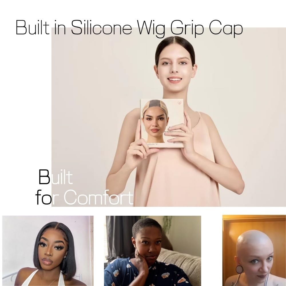 Built in silicone Wig Cap with Grip Band for Keeping Wigs in Place, More Full Cap-wide Transparent Lace for Lace Front Wigs (Nude, S)