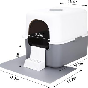 Sfozstra Grey Enclosed Cat Litter Box - Top & Front Entry | PP Material, Lift-Off Buckle Lock, High Sides, Odor Control Deodorizer, Sand Pedal, Carry Handle, for Cats Under 8 Lbs