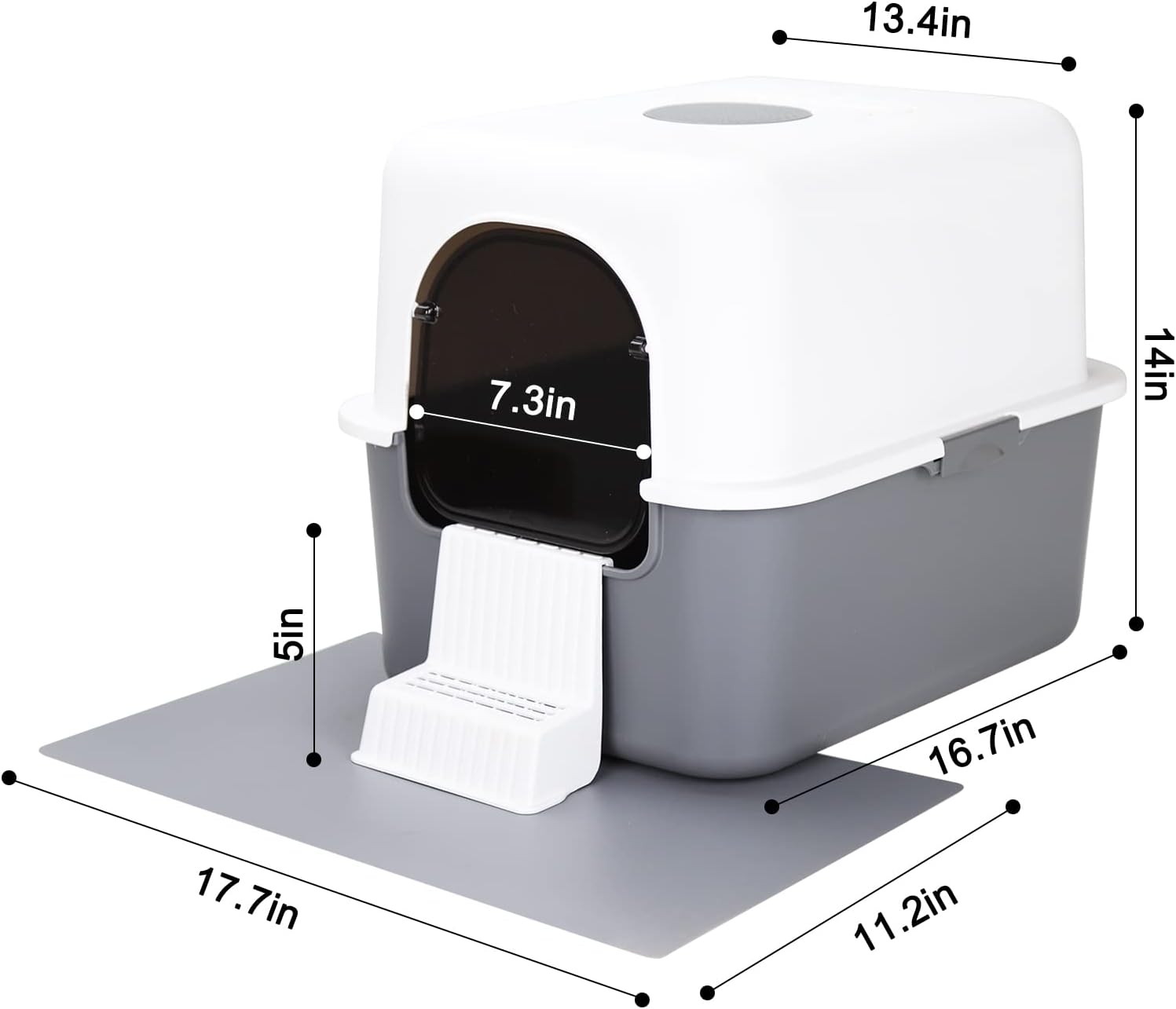 Sfozstra Grey Enclosed Cat Litter Box - Top & Front Entry | PP Material, Lift-Off Buckle Lock, High Sides, Odor Control Deodorizer, Sand Pedal, Carry Handle, for Cats Under 8 Lbs