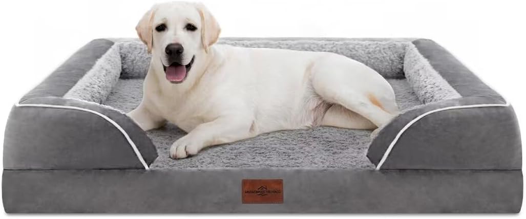 Comfort Expression Orthopedic Dog Bed for Extra Large Dogs with Bolster | Waterproof Dog Couch Bed with Washable Cover & Non-Slip Bottom, Supportive Egg Crate Foam XL Pet Bed, 45x35 Inch