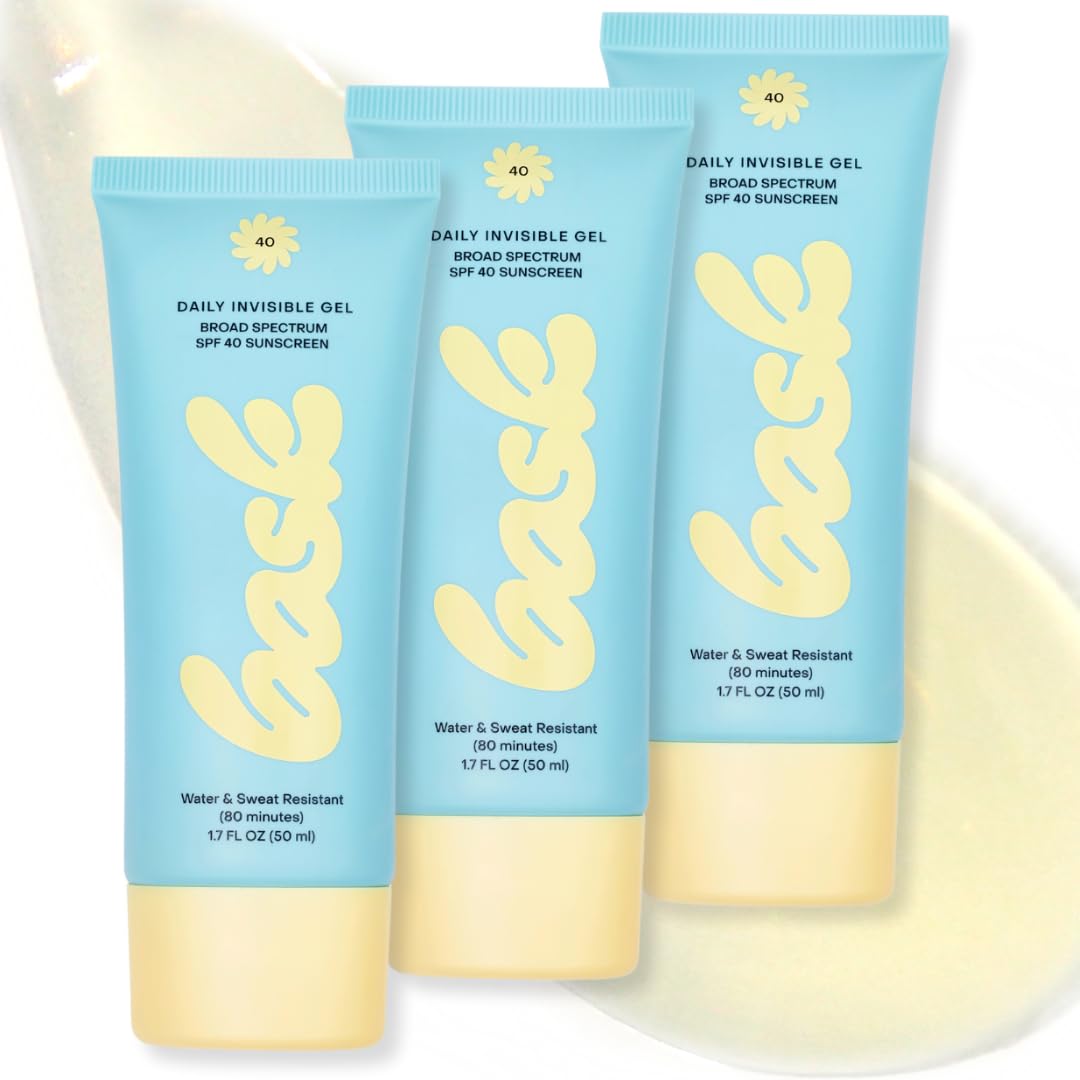 Bask SPF 40 Daily Invisible Gel Face Sunscreen - Broad Spectrum Protection, Fragrance Free, Hydrating, Clear, Lightweight & Non-Greasy, Dermatologist Recommended, 1.7 fl oz (Value Pack of 3)