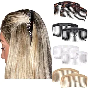 Camila Paris French Side Combs Large 4 Colors Each Curved French Twist Hair Combs Decorative, Strong Hold Hair Clips for Women Bun Chignon Up-Do, No Slip Styling Girls Hair Accessories, Made in France