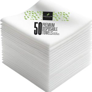 DAVELEN Disposable Large Luxury Towels (50-Count) Spa and Salon Quality Softness for Guests, Clients | Hair, Face, Body Use | Luxurious Comfort, Ecofriendly (050, 32x16 inches)
