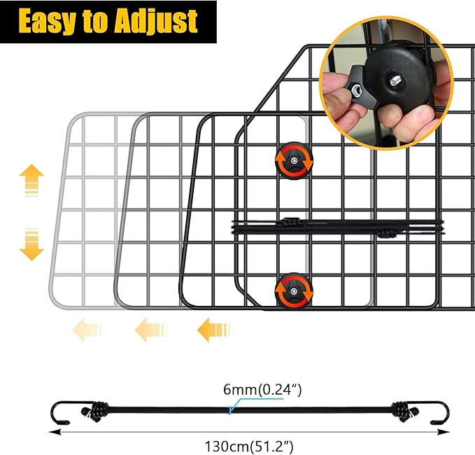 Gtongoko Dog Car Barrier for SUV, Heavy Duty Steel Wire Mesh Pet Divider for Vehicles Adjustable Universal Fit Dog Travel Barrier for Cars Trucks & SUVs, Cargo Area Safety Gate with Elastic Ropes - Image 3
