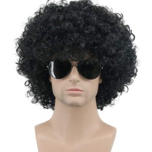 karlery Adult Men Women Afro 70s 80s Short Curly Black Rocker Party Wig California Halloween Costume Cosplay Wig