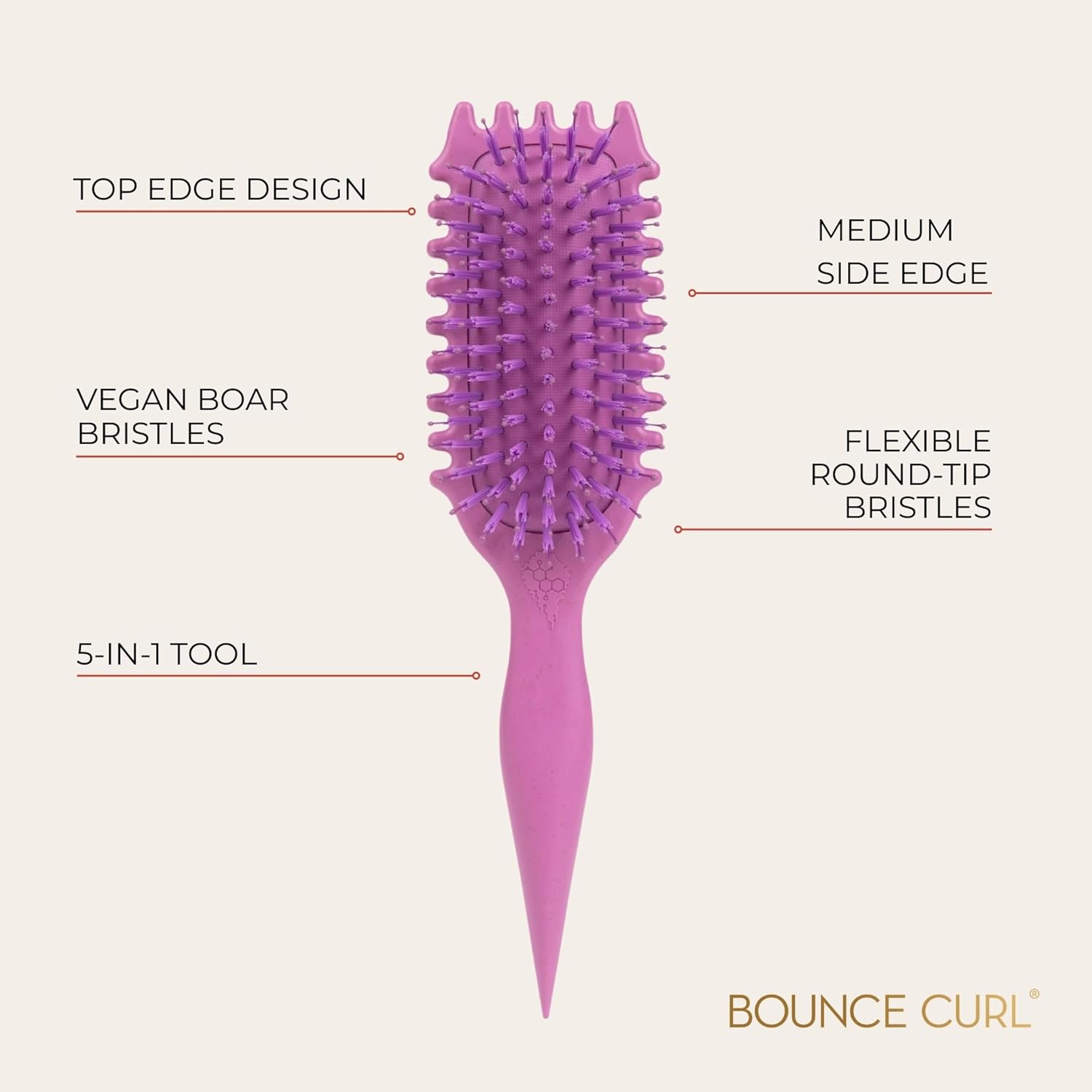 Bounce Curl Define EdgeLift Brush - Curly Hair Brush for Defining Detangling and Sectioning Wavy Curly Coily Hair - Orchid